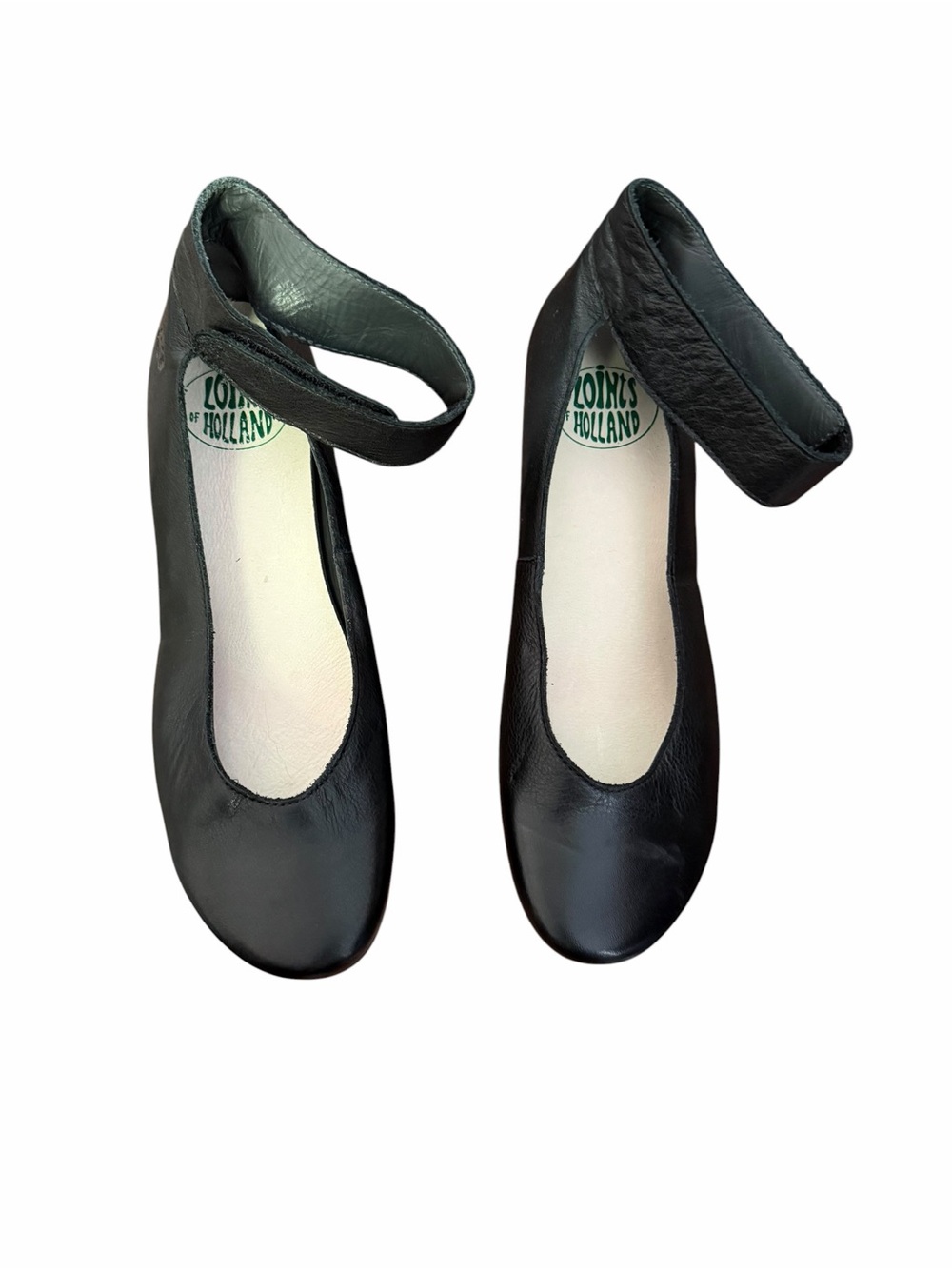 Loints of Holland Sydney Black Leather Ankle Strap Flats Women’s EU 41 US 10